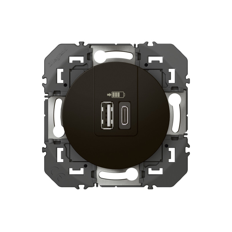 Double chargeur USB 1 Type-A + 1 Type-C DOOXIE 3A finition noir mat Double chargeur USB 1 Type-A + 1 Type-C DOOXIE 3A finition noir mat